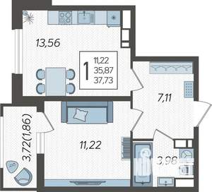 1-к квартира, строящийся дом, 38м2, 11/23 этаж