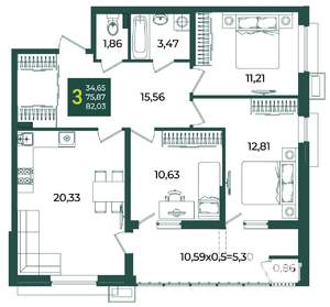 3-к квартира, вторичка, 82м2, 2/18 этаж