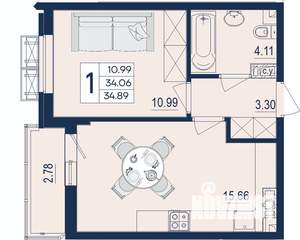 1-к квартира, вторичка, 35м2, 8/18 этаж