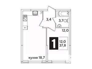 1-к квартира, вторичка, 38м2, 1/16 этаж