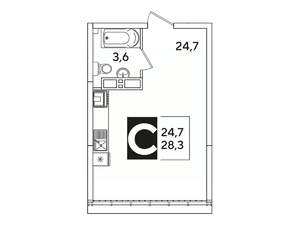 Студия квартира, вторичка, 28м2, 16/16 этаж