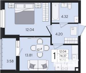 1-к квартира, вторичка, 36м2, 2/8 этаж