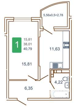 1-к квартира, вторичка, 43м2, 2/16 этаж