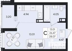Студия квартира, вторичка, 28м2, 5/9 этаж