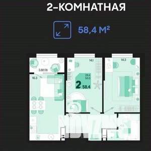 2-к квартира, вторичка, 58м2, 8/18 этаж