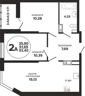 2-к квартира, вторичка, 53м2, 4/24 этаж