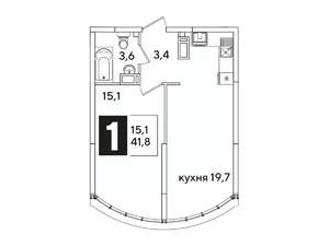 1-к квартира, вторичка, 42м2, 16/16 этаж