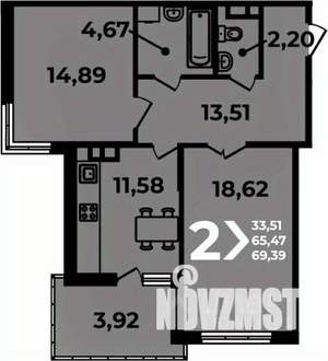 2-к квартира, вторичка, 69м2, 16/19 этаж