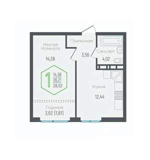 1-к квартира, вторичка, 36м2, 9/24 этаж