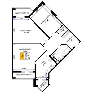 3-к квартира, вторичка, 103м2, 7/12 этаж