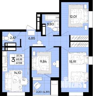 3-к квартира, вторичка, 67м2, 7/18 этаж