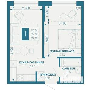1-к квартира, строящийся дом, 36м2, 18/18 этаж