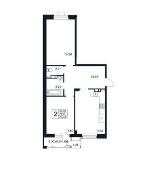 2-к квартира, вторичка, 74м2, 7/12 этаж