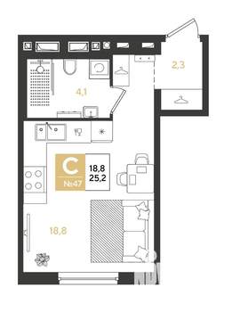 Студия квартира, строящийся дом, 25м2, 6/18 этаж