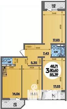 3-к квартира, строящийся дом, 85м2, 14/16 этаж