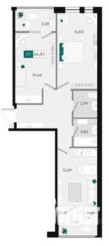 2-к квартира, вторичка, 67м2, 9/9 этаж