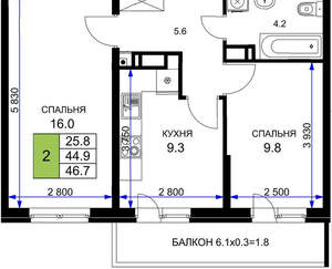 2-к квартира, вторичка, 47м2, 13/16 этаж