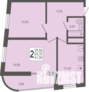 2-к квартира, строящийся дом, 62м2, 24/24 этаж