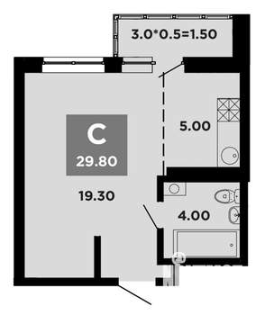 Студия квартира, вторичка, 30м2, 16/20 этаж