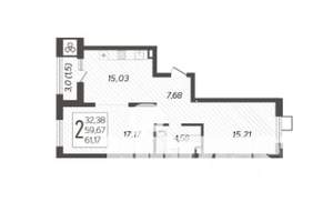 2-к квартира, вторичка, 59м2, 3/19 этаж
