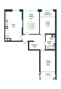 3-к квартира, вторичка, 85м2, 19/24 этаж