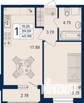 1-к квартира, вторичка, 41м2, 2/18 этаж
