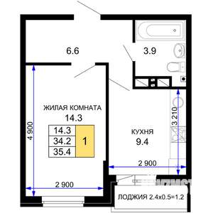 1-к квартира, вторичка, 35м2, 4/16 этаж