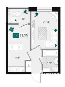 1-к квартира, вторичка, 33м2, 9/18 этаж