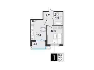 1-к квартира, вторичка, 38м2, 4/9 этаж