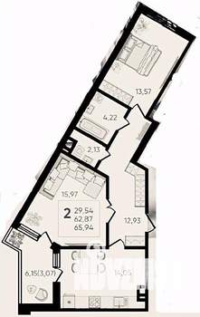 2-к квартира, вторичка, 66м2, 14/17 этаж