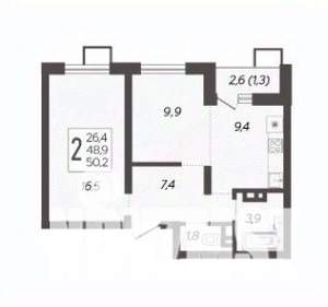 2-к квартира, вторичка, 50м2, 15/17 этаж