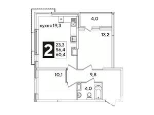 2-к квартира, вторичка, 60м2, 15/16 этаж