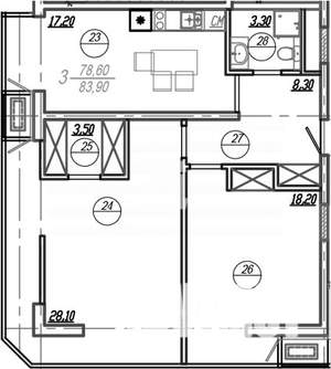 2-к квартира, вторичка, 80м2, 16/19 этаж
