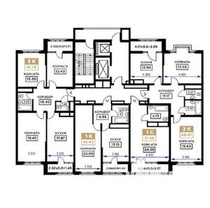 2-к квартира, строящийся дом, 68м2, 7/25 этаж