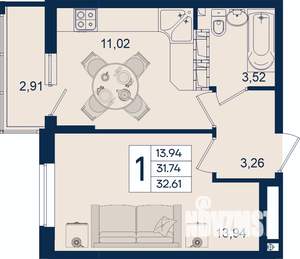 1-к квартира, вторичка, 33м2, 10/18 этаж