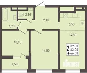 2-к квартира, строящийся дом, 67м2, 7/8 этаж
