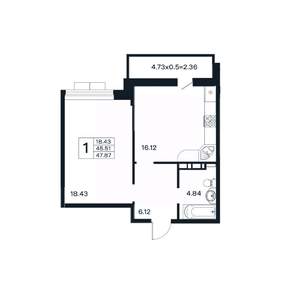 1-к квартира, вторичка, 48м2, 12/12 этаж