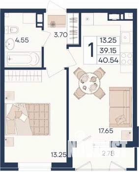1-к квартира, вторичка, 41м2, 6/18 этаж