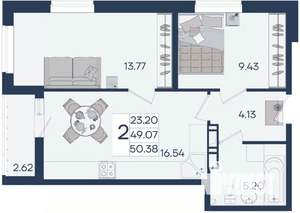 2-к квартира, вторичка, 50м2, 17/18 этаж