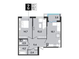 2-к квартира, вторичка, 70м2, 7/9 этаж