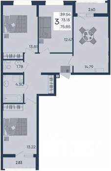 3-к квартира, вторичка, 76м2, 9/18 этаж