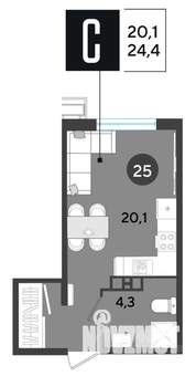 Студия квартира, строящийся дом, 24м2, 4/18 этаж