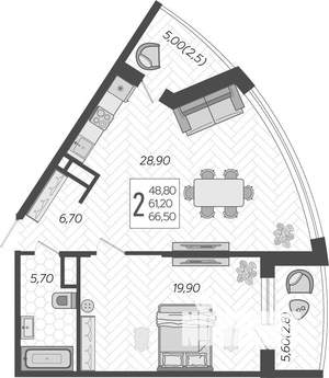1-к квартира, вторичка, 67м2, 2/16 этаж