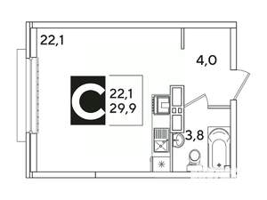 Студия квартира, вторичка, 30м2, 15/16 этаж