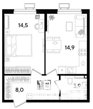 1-к квартира, строящийся дом, 41м2, 2/9 этаж