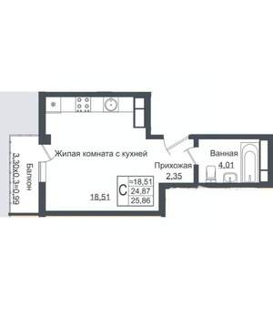 Студия квартира, вторичка, 28м2, 5/8 этаж