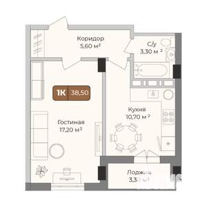 1-к квартира, вторичка, 39м2, 6/9 этаж