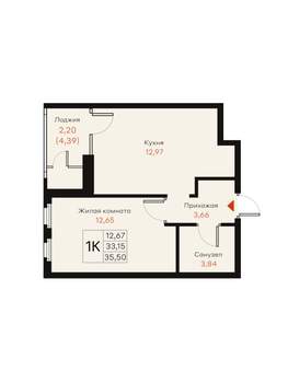 1-к квартира, вторичка, 36м2, 15/18 этаж