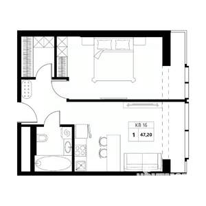 2-к квартира, строящийся дом, 47м2, 17/19 этаж