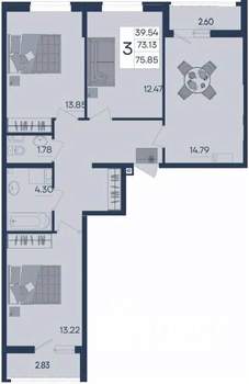 3-к квартира, вторичка, 76м2, 7/18 этаж